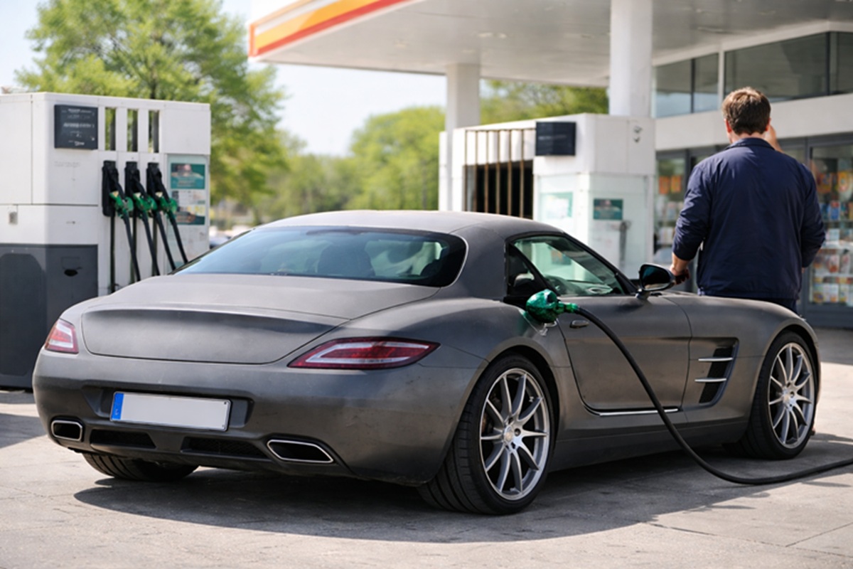 Porsche an Tankstelle