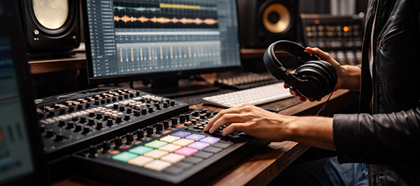 Mann im Musikstudio, sampling